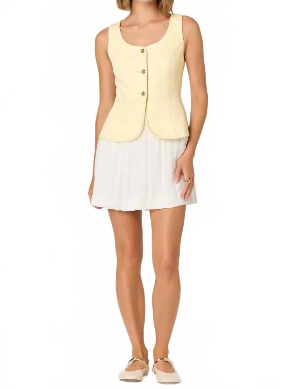 ASTR The Label Sheridan Tweed Vest Mixed Media Mini Dress Sz Large Yellow White